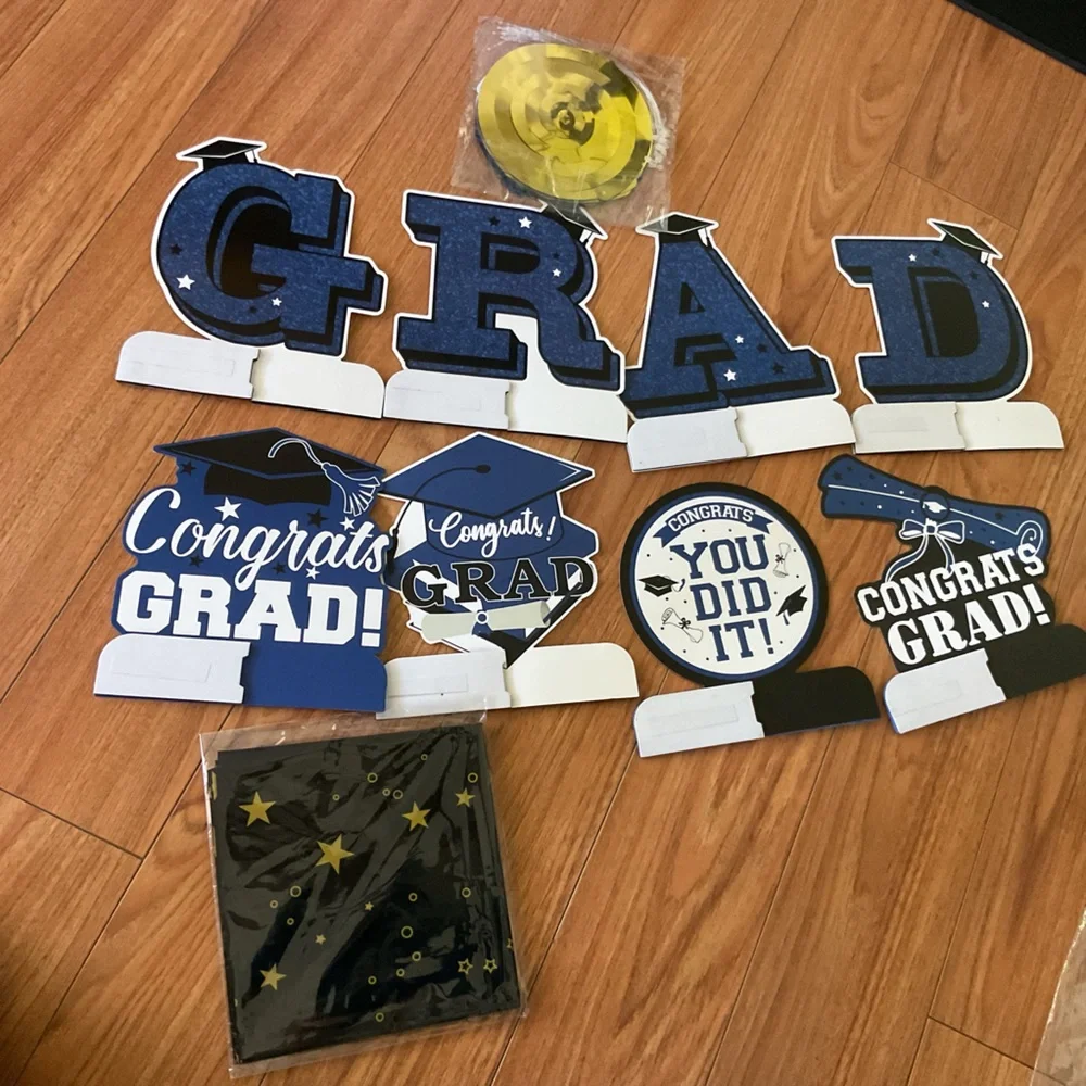 Graduation Party Decorations Set in Blue and Black